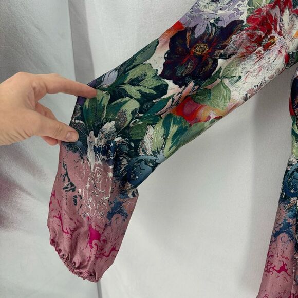Sundance 100% Silk Sugarplum Garden Blouse Women’s XS Colorful Long Sleeve Top - Picture 8 of 11